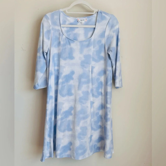 Pink Rose Dress - Blue Hydra Tie Die - 3/4 Sleeves in a Size L - Picture 2 of 13